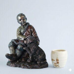Sculptuur "Jampo – Jongen met hond (Tibet)" – Collectie Parastone – Bronslook