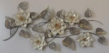Wanddecoratie metaal schilderij bloemen 28x73 cm