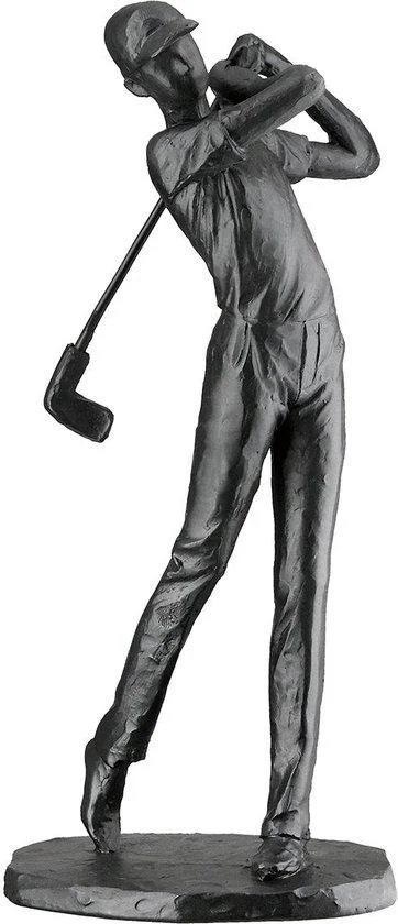 Sculptuur golf afslag zwart sportbeeld polyresin 6x10x20 cm