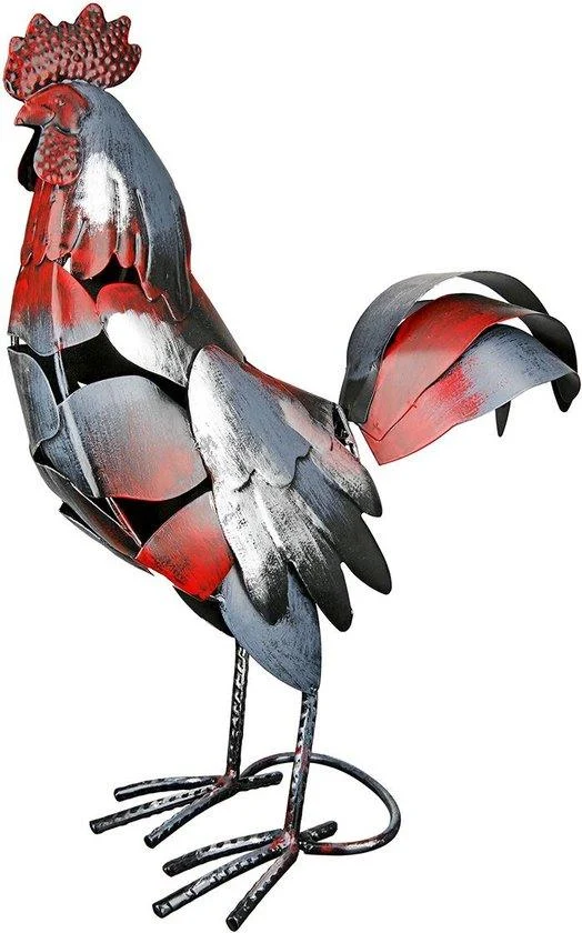 Metalen Haan Otto zilver/rood 38.5 cm