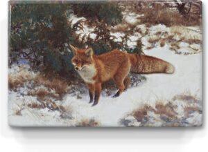 Vos in winterbos Bruno Liljefors Laqueprint 30x19.5 cm