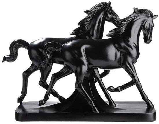 Beeld paarden Luna & Casanova zwart 12.5x33.5x27 cm