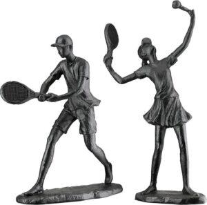 Beelden set tennis man en vrouw zwart polyresin