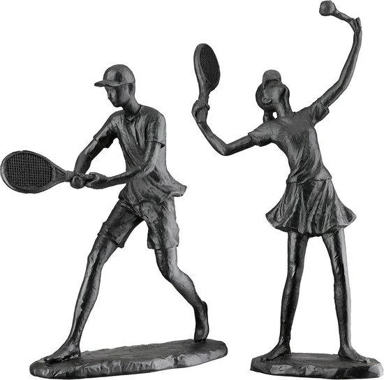 Beelden set tennis man en vrouw zwart polyresin