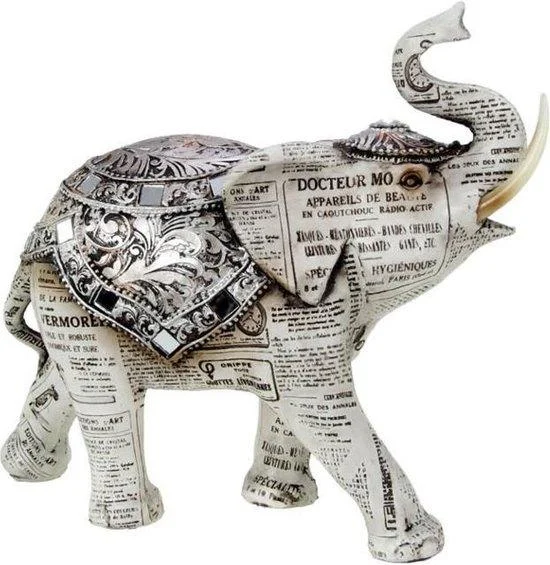 Decostar Olifant old paper decoratief beeld crème kunststof