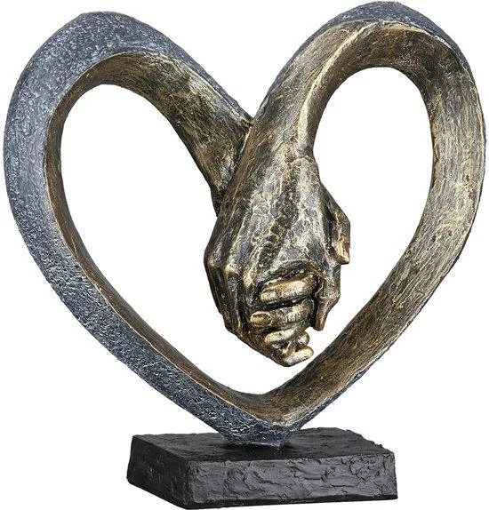 Sculptuur Hart hand in hand antieke afwerking bronskleur
