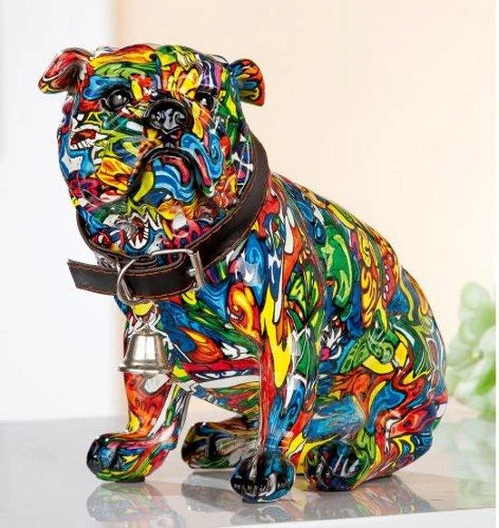 Beeld Poly bulldog PopArt veelkleurig 11x20x17cm