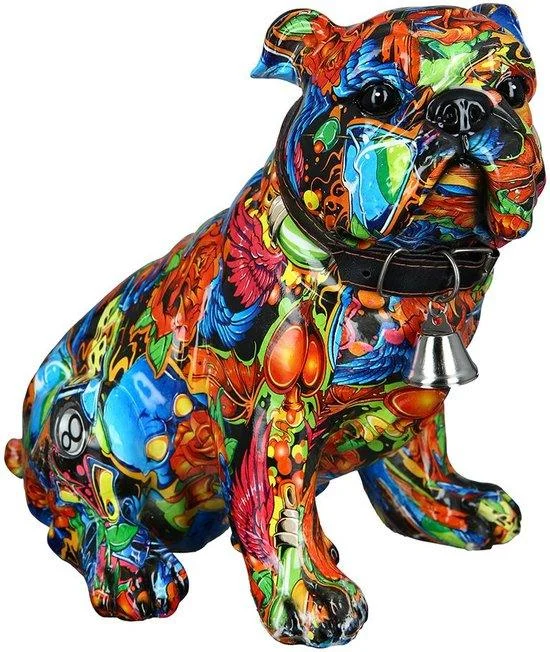 Street Art zittende mops hond veelkleurig