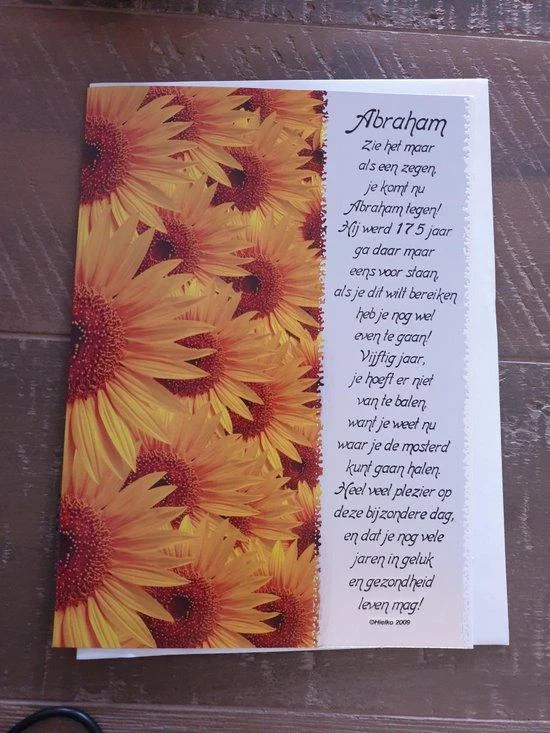 Wenskaart Abraham zonnebloemen