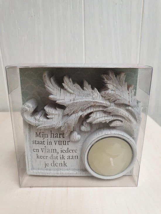 H&H Driftwood theelichthouder Mijn hart staat in vuur en vlam