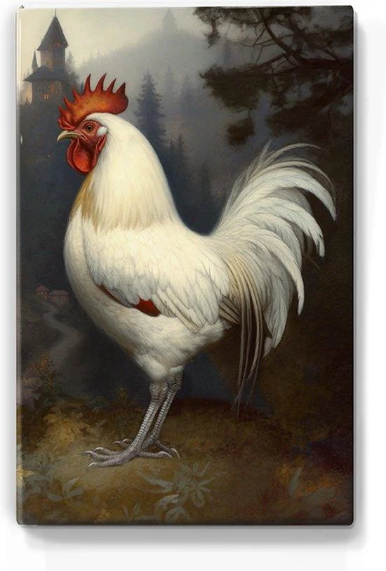 Witte kasteelhaan Laqueprint handgelakt 19.5x30 cm LP376
