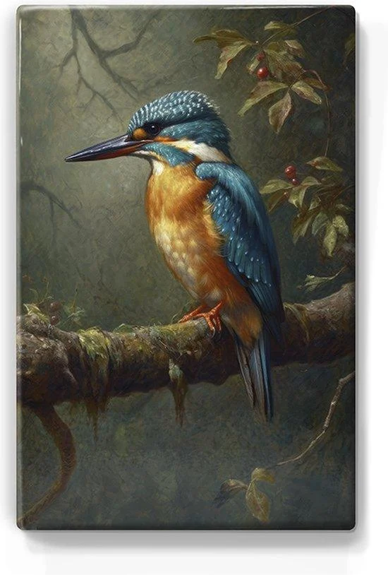 IJsvogel op jacht Laqueprint handgelakt 19.5x30 cm