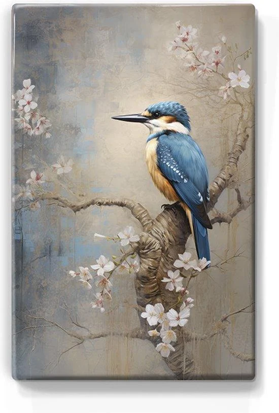 IJsvogel op Bloesemtak Laqueprint 19.5x30 cm LP328