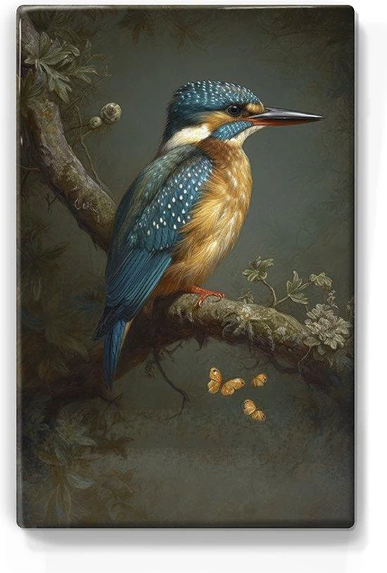 IJsvogel met vlinders Laqueprint handgelakt 19.5x30 cm