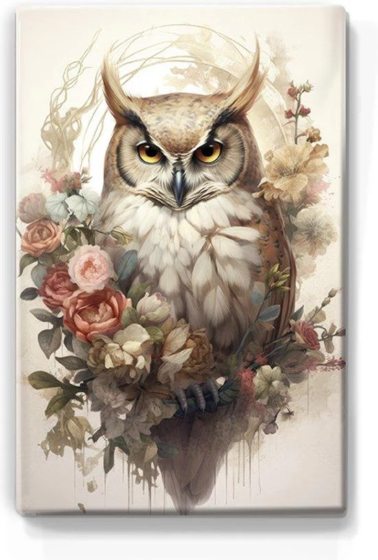 Uil met rozen Laqueprint 19.5x30 cm LP305
