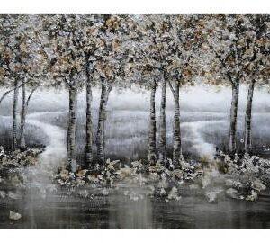 Canvas Schilderij Bos – Zilverkleurig & Abstract – 80 x 120 cm