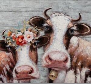 Canvas Schilderij – Koeien met Bloemen – 90 x 120 cm