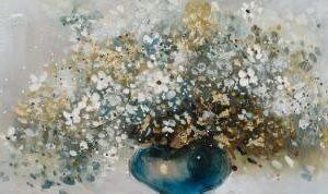 Canvas Schilderij – Pot met Bloemen in Blauwtinten – 100 x 100 cm