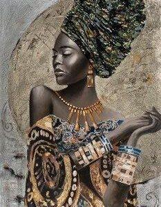 Decorated Beauty with Turban – Afrikaanse Vrouw – 100 x 150 cm