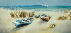 Metalen 3D Schilderij – Boten, Strand en Duinen – Wanddecoratie – 150 x 60 cm