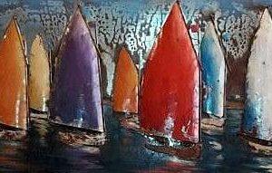 Metalen 3D Schilderij – Boten op Zee – Wanddecoratie – 180 x 50 cm