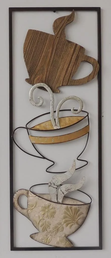 Wanddecoratie metaal schilderij koffie 28x73 cm