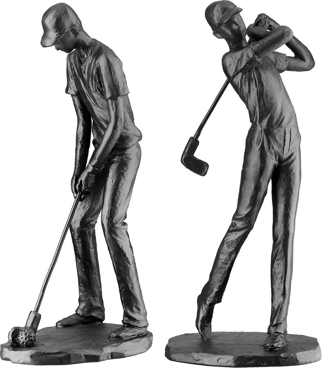 Sculptuur golf afslag zwart sportbeeld polyresin 6x10x20 cm