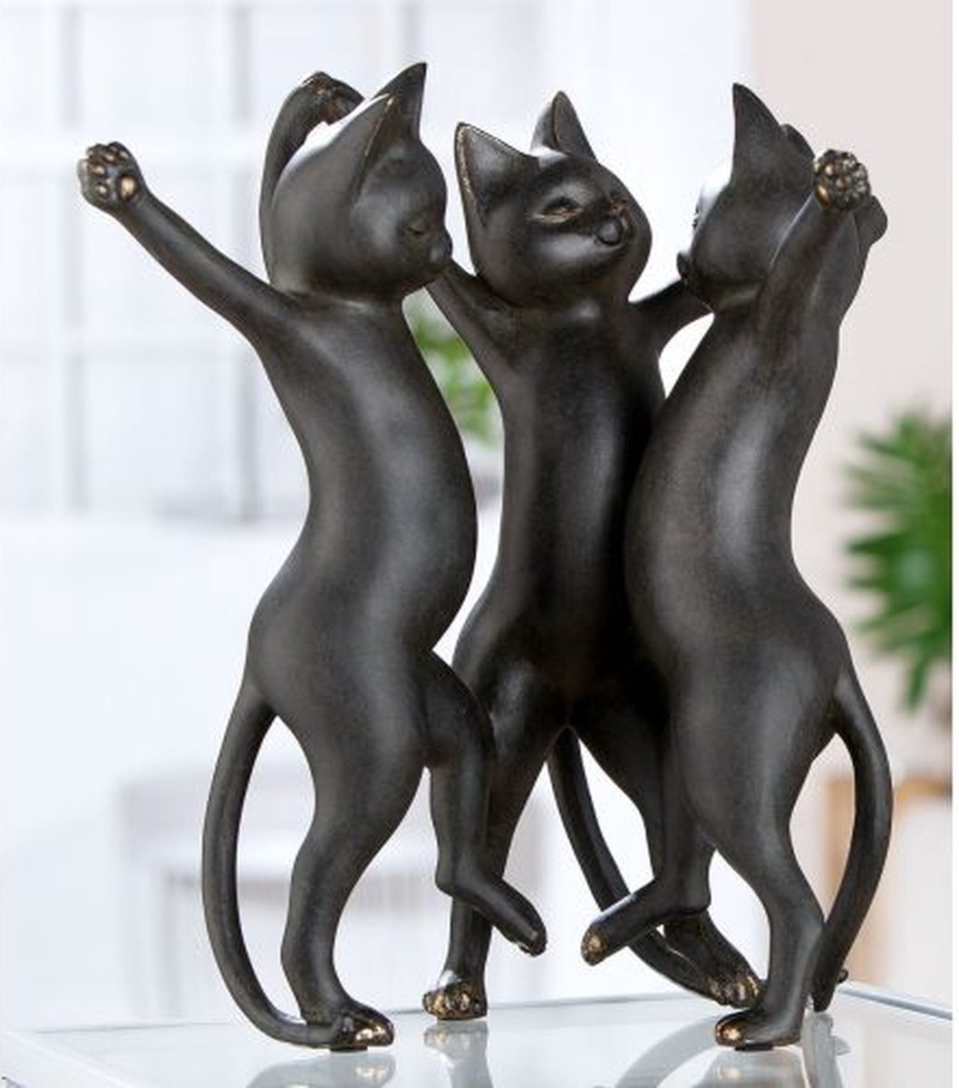 Beeldje Kat Gatto Polyresin zwart 3 dansende katten