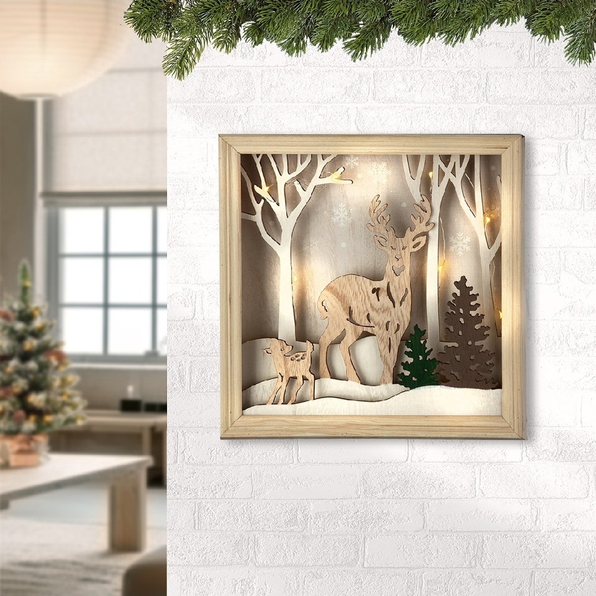 Wandobject LED vierkant Foneva hout
