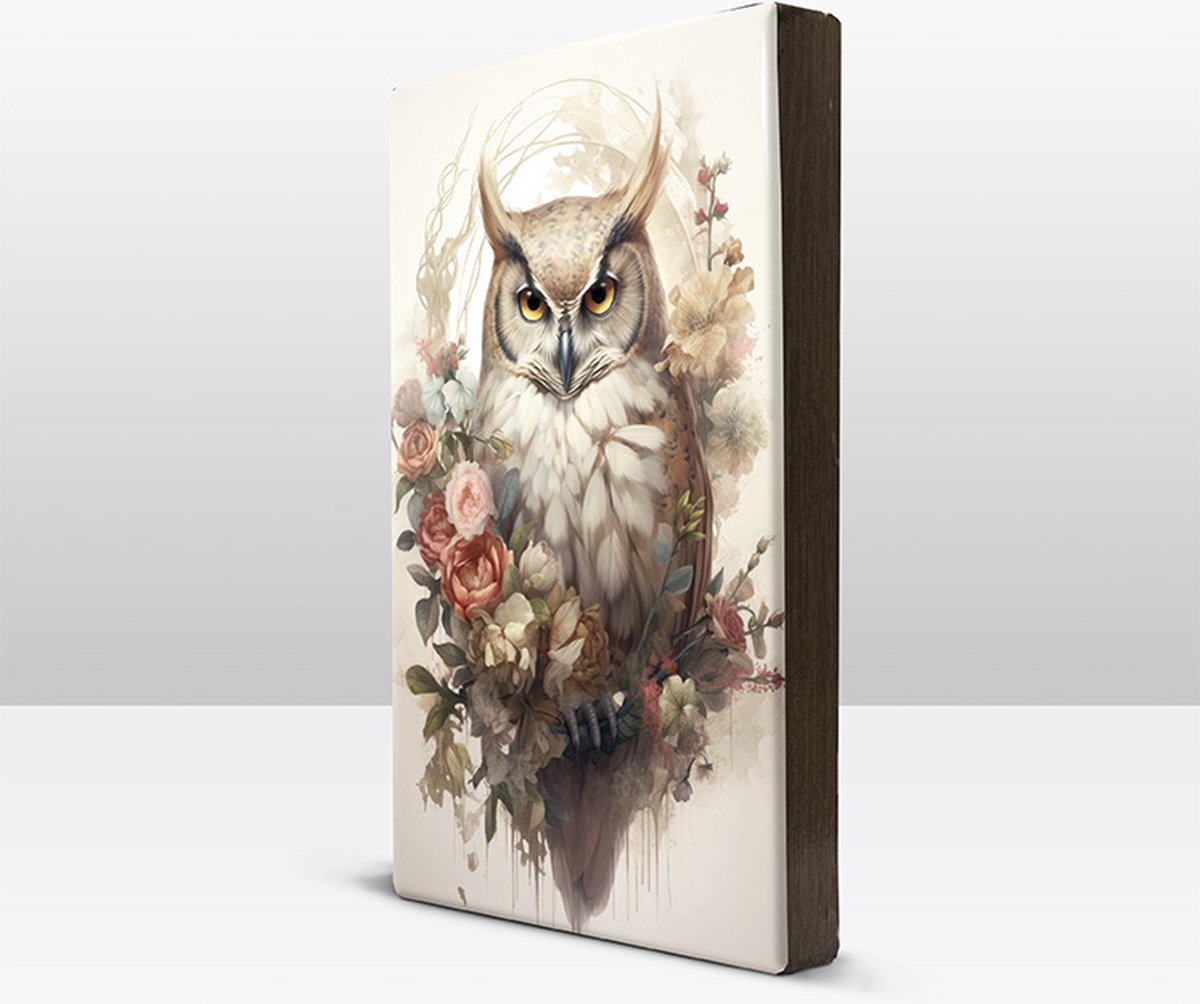 Uil met rozen Laqueprint 19.5x30 cm LP305