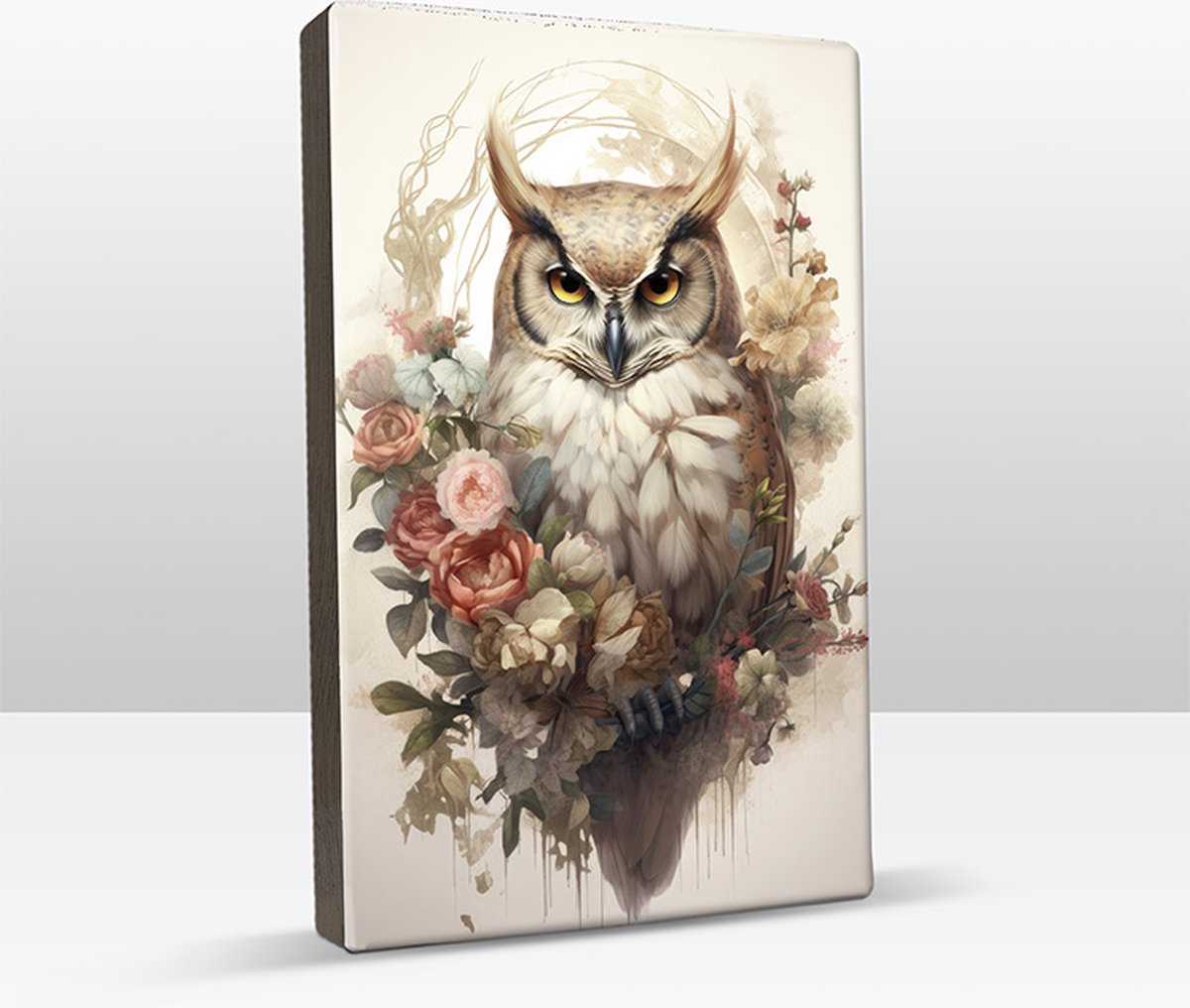 Uil met rozen Laqueprint 19.5x30 cm LP305