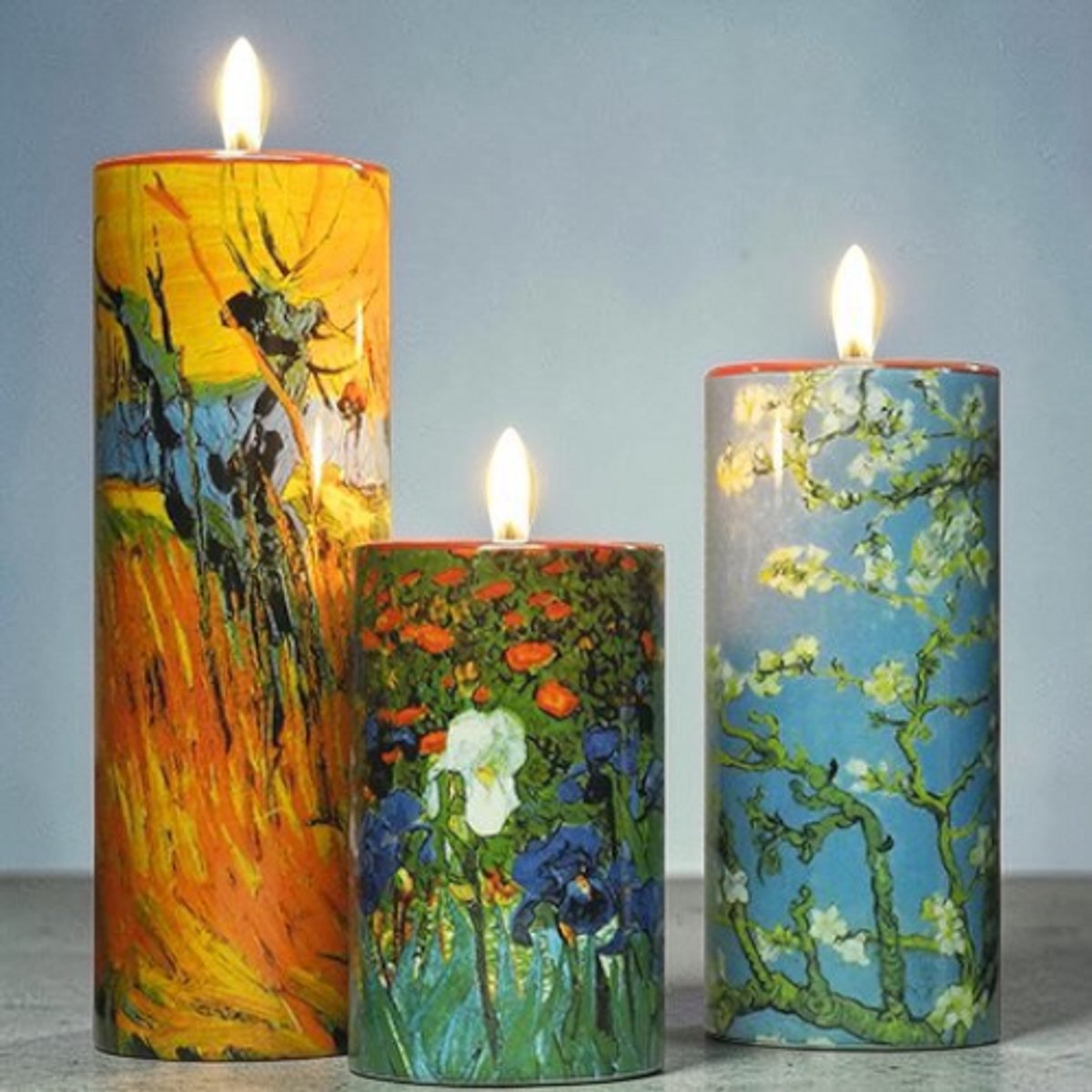 Van Gogh Willows/Blossoms/Irises set van 3 theelichten