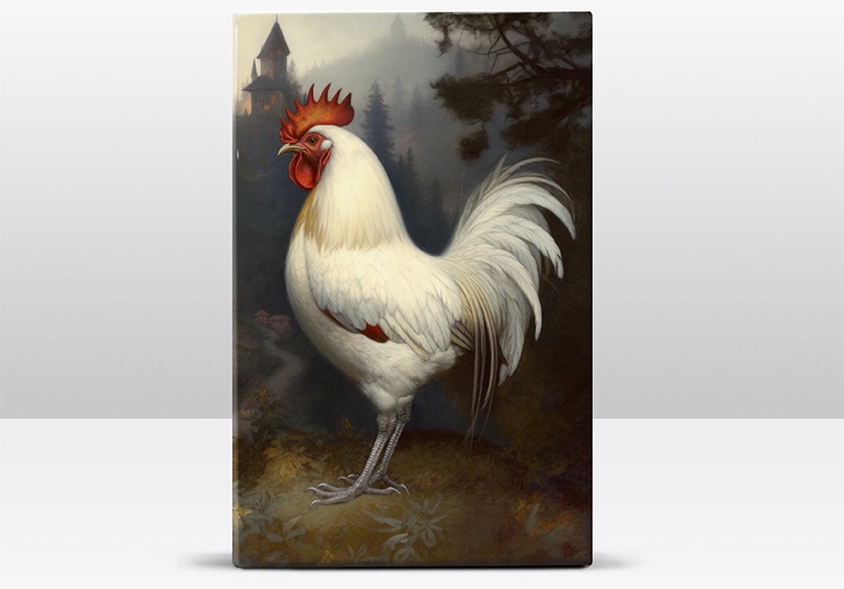 Witte kasteelhaan Laqueprint handgelakt 19.5x30 cm LP376