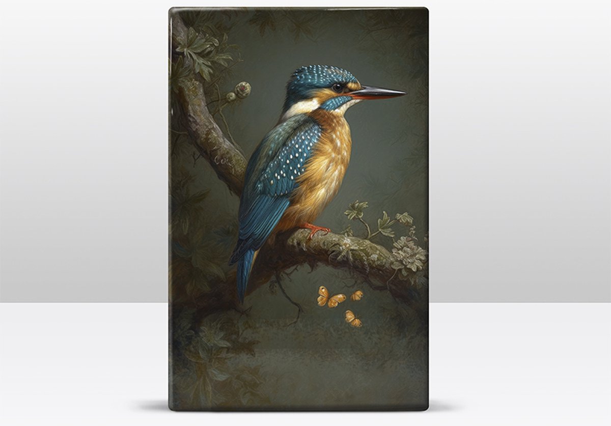 IJsvogel met vlinders Laqueprint handgelakt 19.5x30 cm