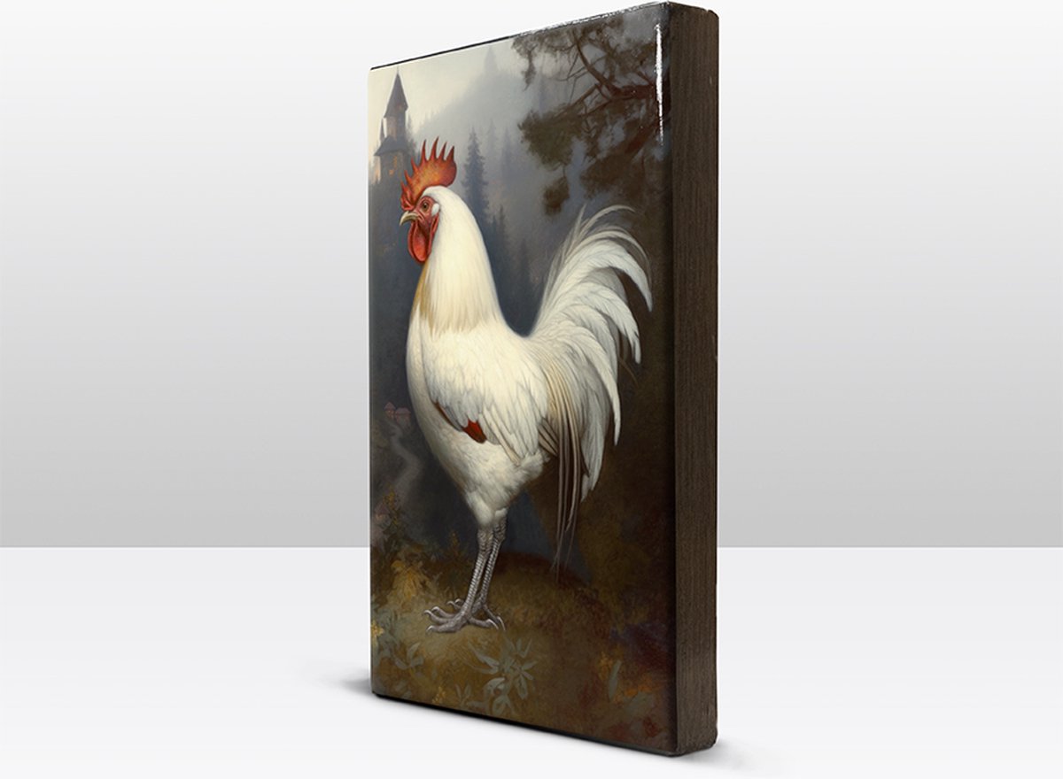 Witte kasteelhaan Laqueprint handgelakt 19.5x30 cm LP376