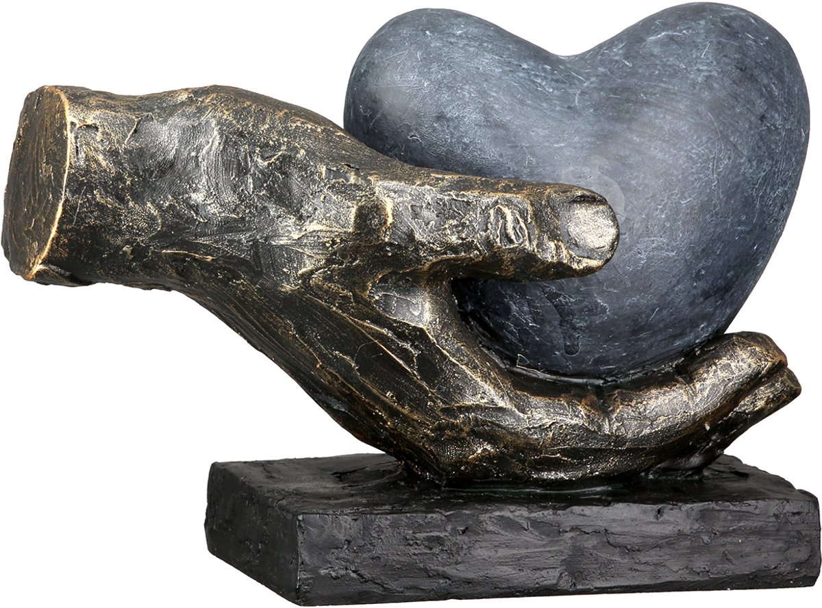 Beeld ik schenk mijn hart aan jou grijs en brons polyresin