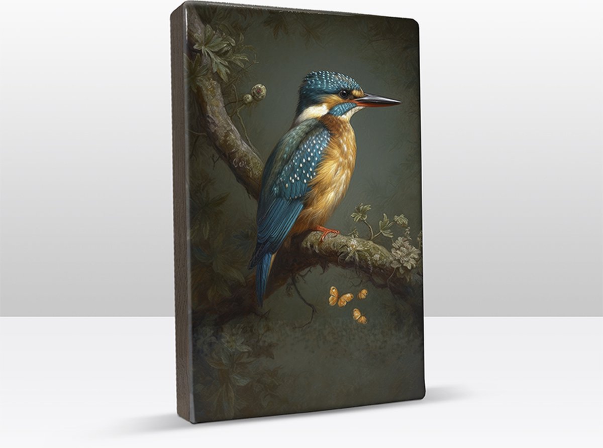 IJsvogel met vlinders Laqueprint handgelakt 19.5x30 cm