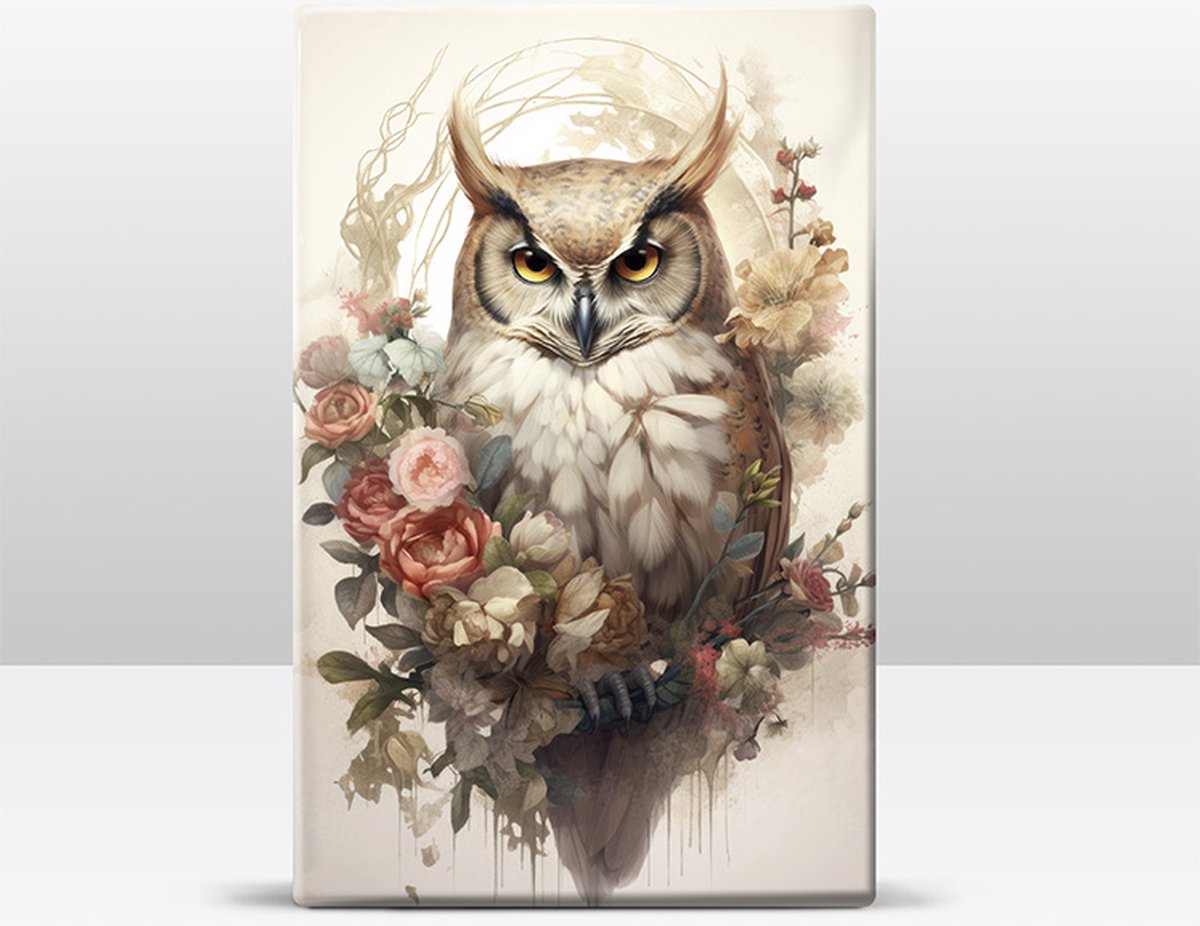 Uil met rozen Laqueprint 19.5x30 cm LP305