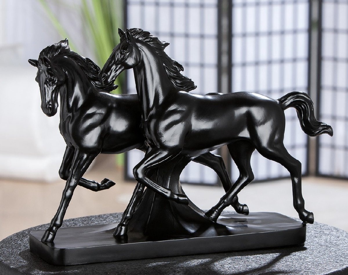 Beeld paarden Luna & Casanova zwart 12.5x33.5x27 cm