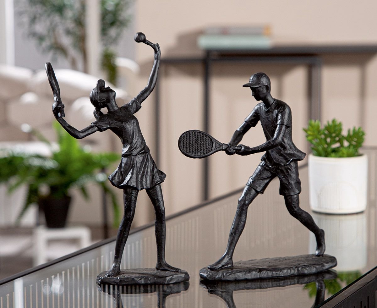 Beelden set tennis man en vrouw zwart polyresin