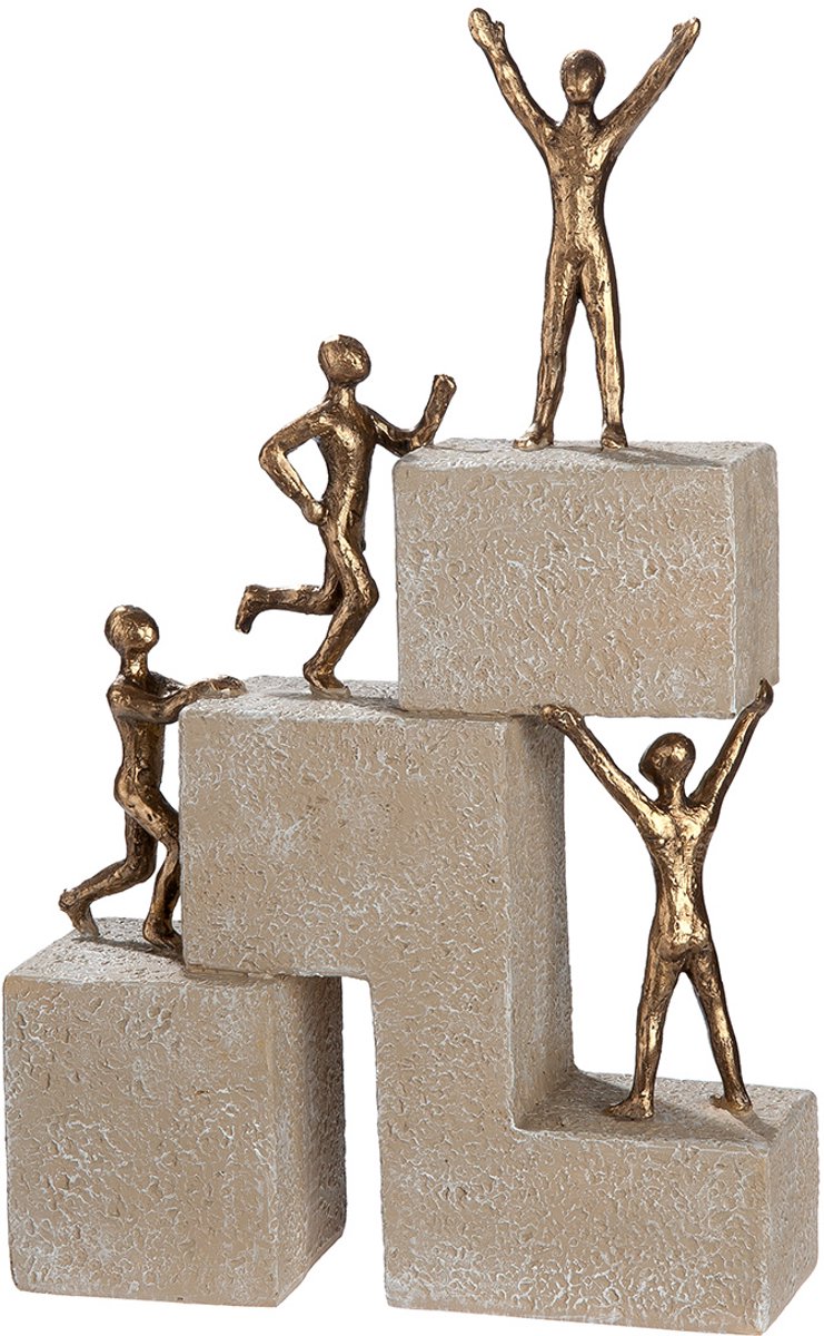 Sculptuur teamwork resin brons creme 4 personen 5x15x24 cm