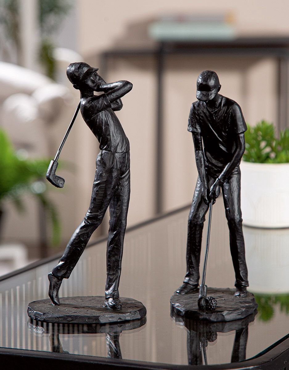 Sculptuur golf afslag zwart sportbeeld polyresin 6x10x20 cm