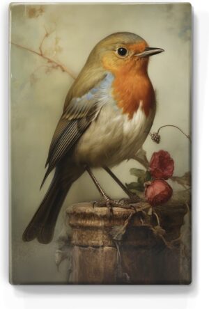 Roodborstje op steen Laqueprint handgelakt 19.5x30 cm