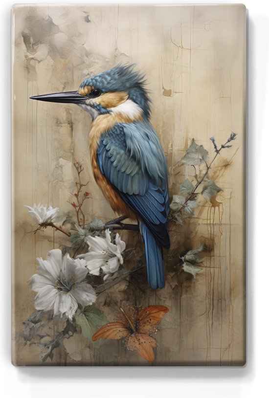 Laqueprint IJsvogel op bloementak 19,5x30 cm