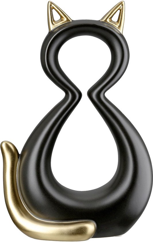 Gilde Handwerk Sculptuur Kat Keramiek Zwart Goud 7x14x22 cm