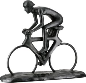 Gilde Handwerk Sculptuur Wielrenner Racer polyresin zwart 8x28x24 cm