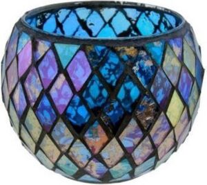 New Dutch mozaïek waxinehouder glas 10,5 cm, blauw-paars