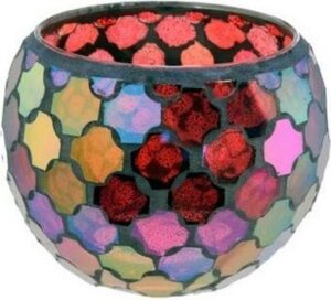New Dutch mozaïek waxinehouder glas 10,5 cm, rood-roze