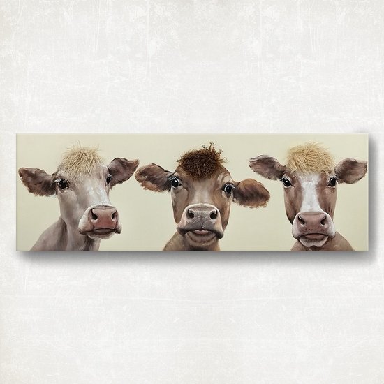 3D-schilderij koeienfamilie op canvas, 150 x 50 cm